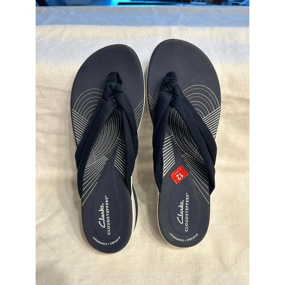 Clarks Cloudsteppers Mayla Kaylie Flip Flops Women’s 12 Navy Cushion Soft - Picture 2 of 9